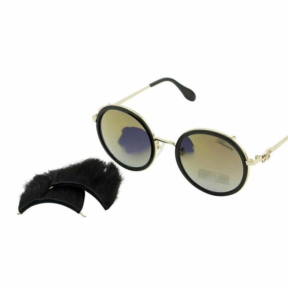 New Blumarine Black & Gold Women Sunglasses Round SBM-109S-300G Faux-Fur Limited - Picture 5 of 11